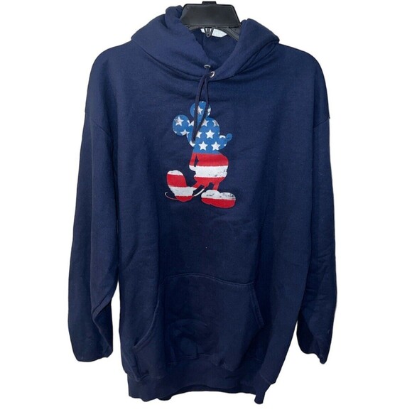Disney Mickey Mouse Sweatshirt Size M Blue Hoodie Patriotic Americana Vintage - Picture 1 of 8